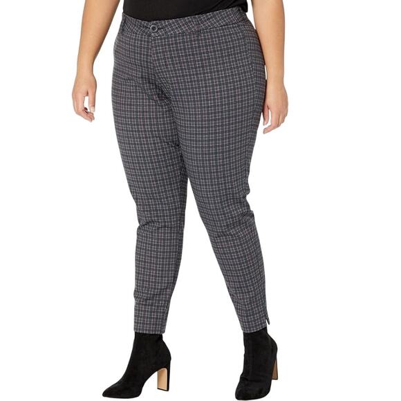 Kut from the Kloth Skinny Ponte Pants Mid Rise Plaid Burgundy Gray Womens Size 6 - Picture 1 of 9